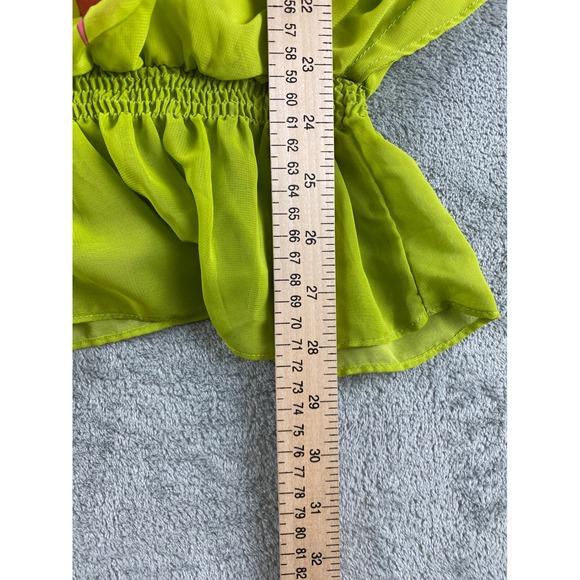 Sara Michelle Lime Green Floral Butterfly Sleeve Peplum Top Plus Size 1X - Picture 8 of 10